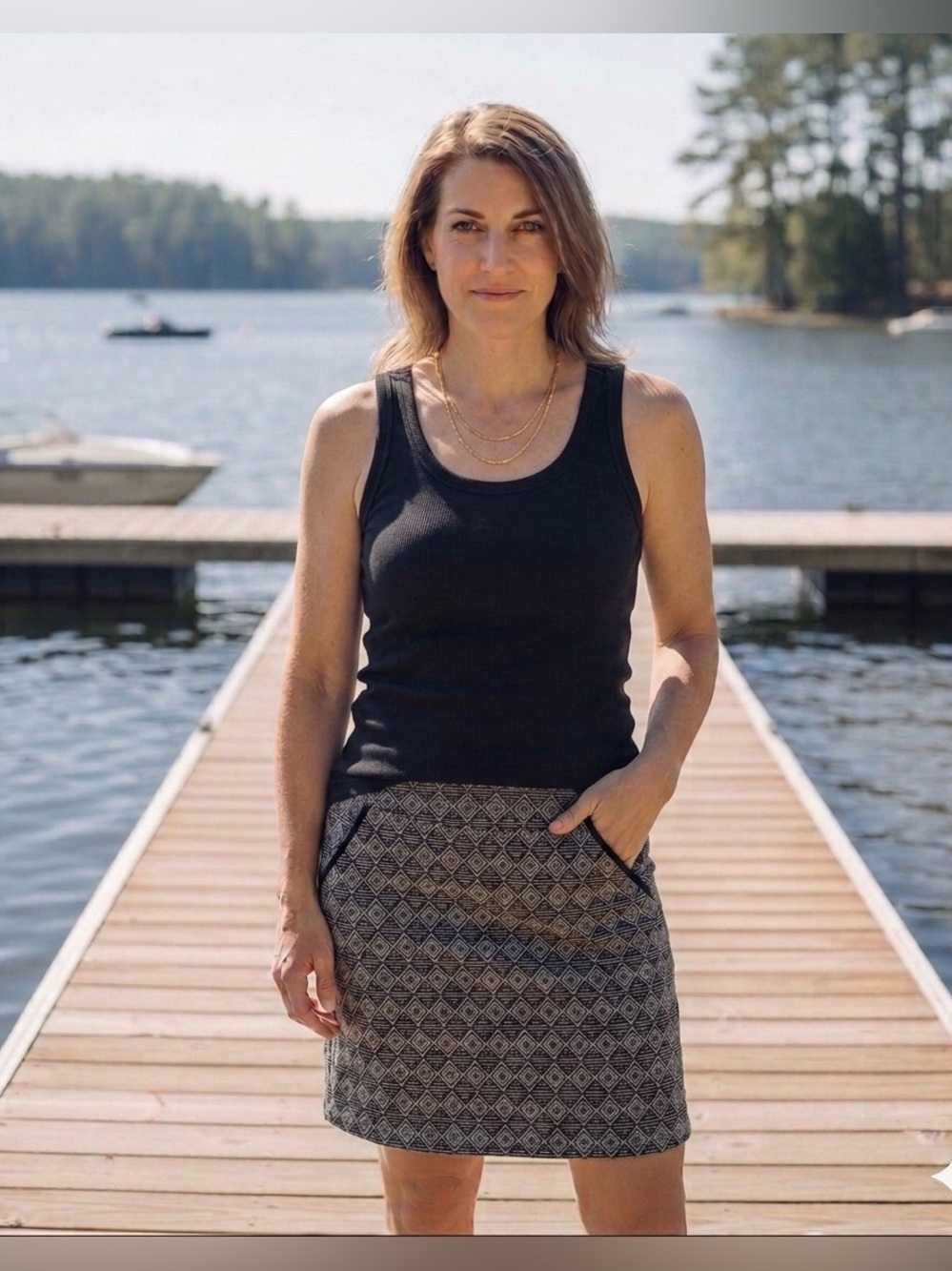 Sigrid Olsen Black & White Diamond-Pattern Knit Mini Skirt